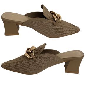 Newbella Women’s Knit Pointed Toe Chunky Heel Mules Comfortable Size 8 apricot